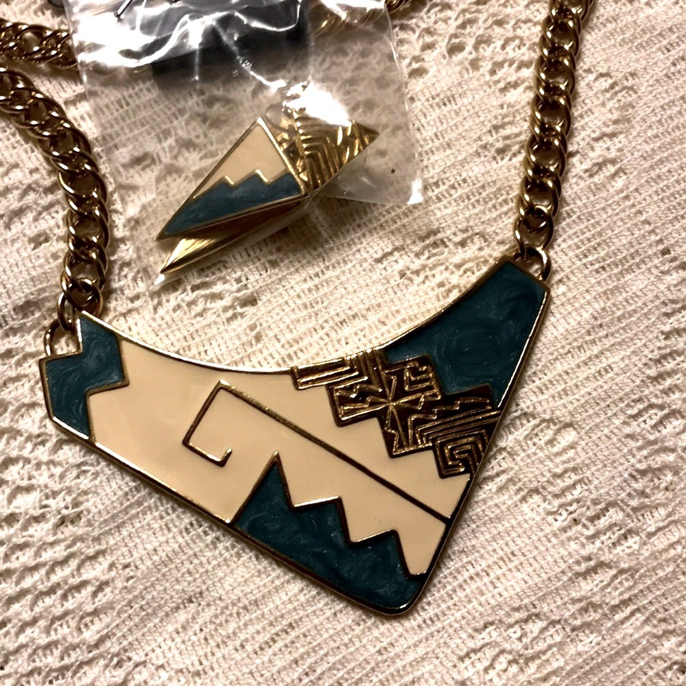 Vintage Trefari Enamel necklace and earring set